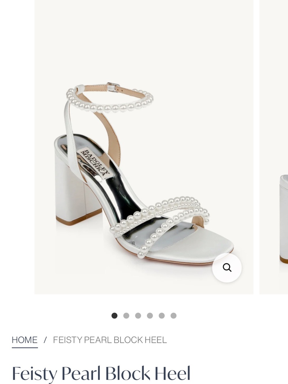 Badgley Mischka White Pearl-Strap Block Heel Sandal